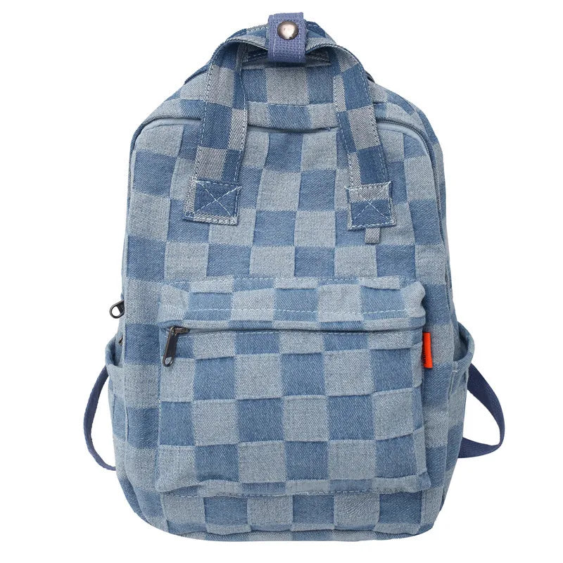Checkerboard Canvas Bag College Backpack Male Female Travel Laptop Student Bags