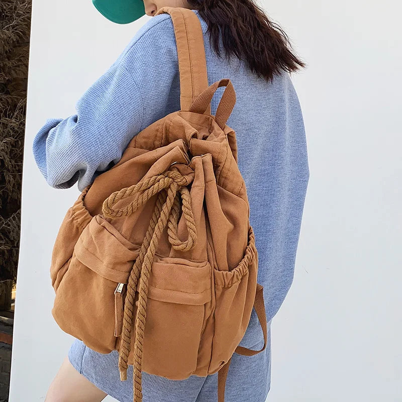Vintage Canvas Backpack Laptop Girl Retro Travel Bag Women School Bag