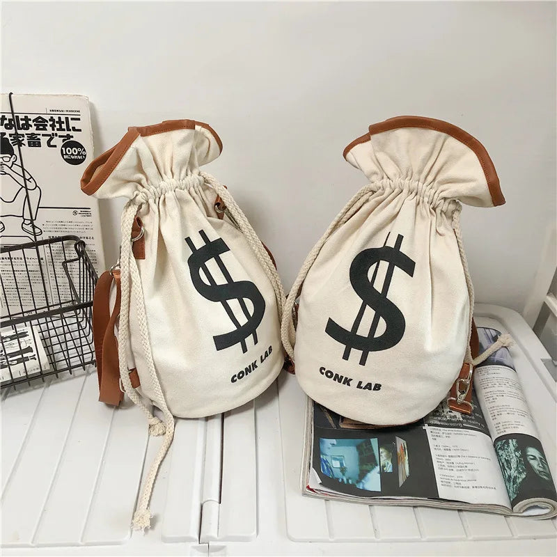 Canvas Bucket Shoulder Bag Punk Style Men Women Messenger Bag