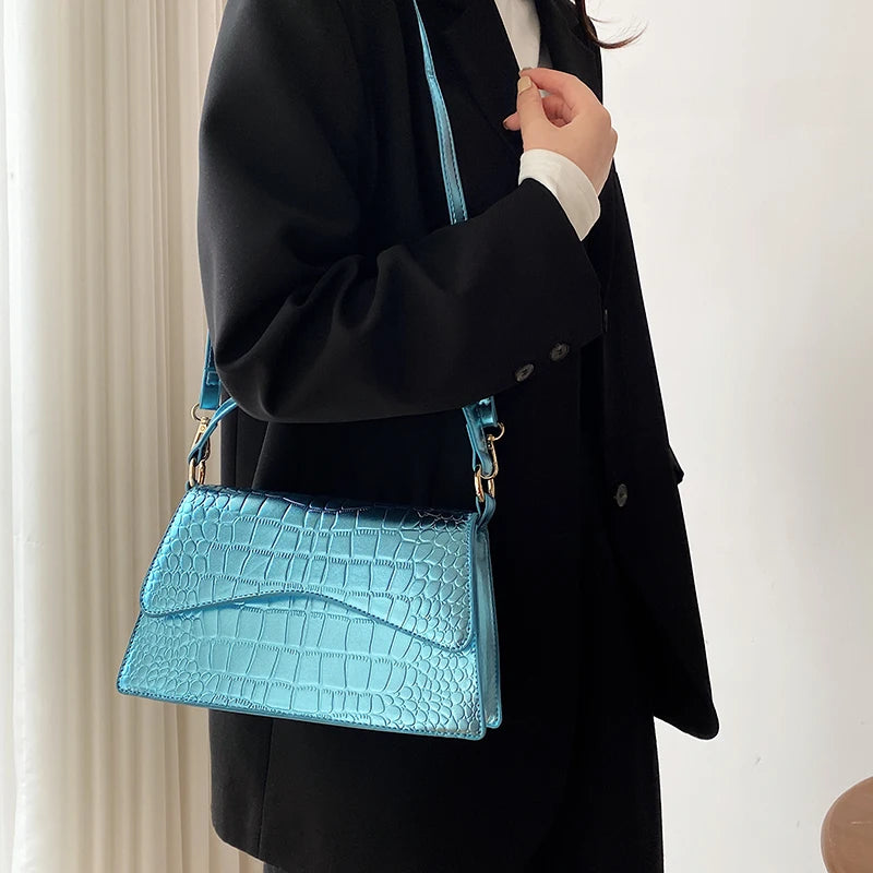 Pearlescent Leather Shoulder Bag Women Crossbody Messenger Purse