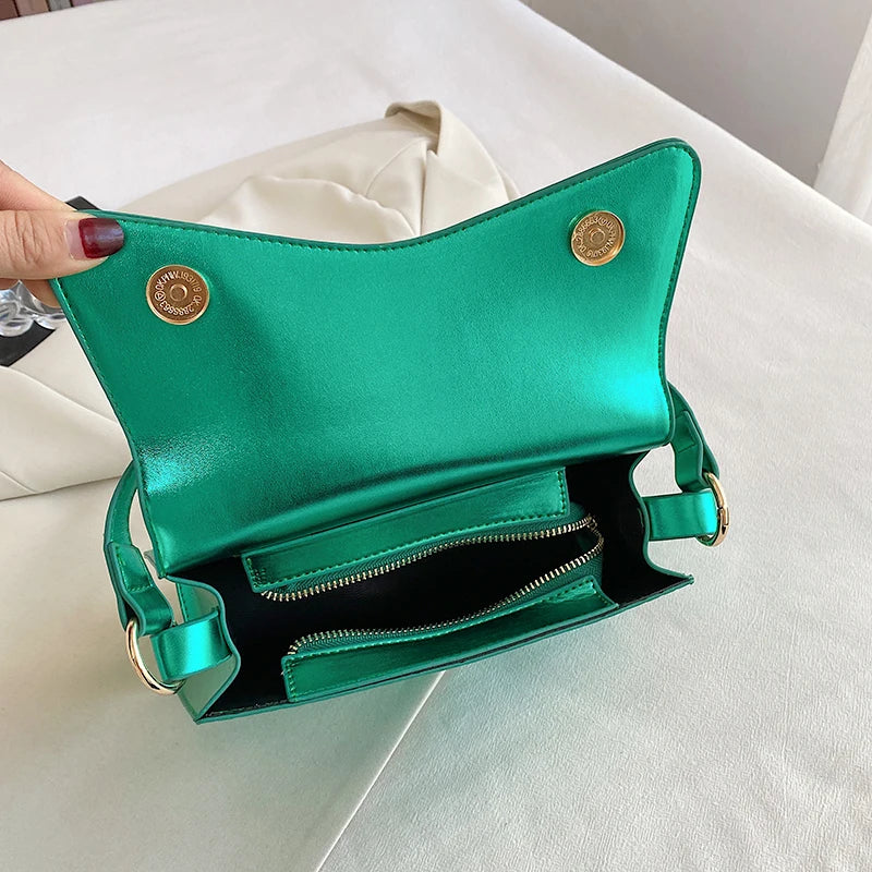 Pearlescent Leather Shoulder Bag Women Crossbody Messenger Purse
