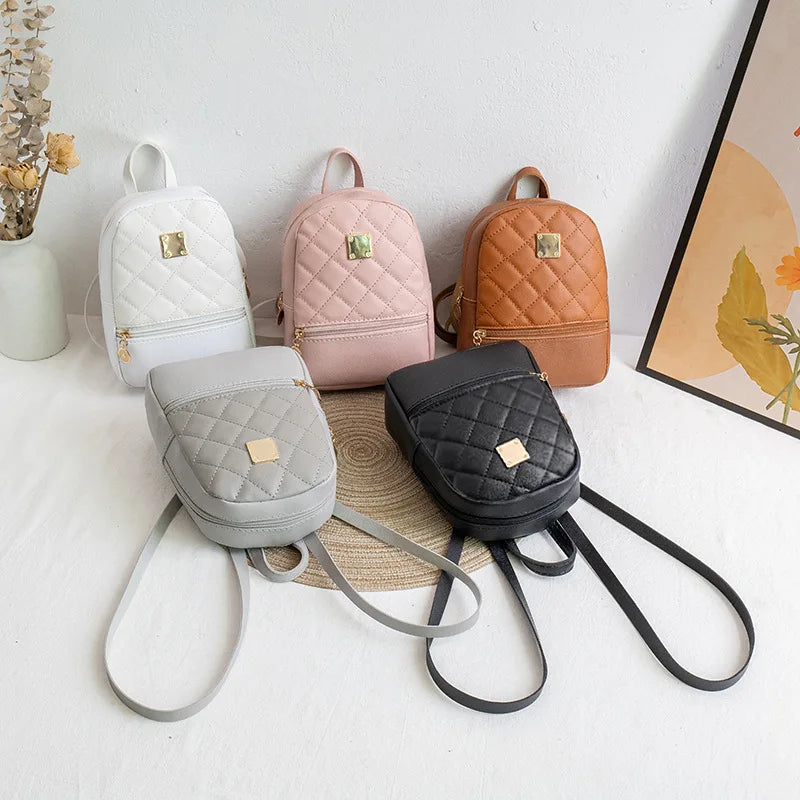 Embroidered Rhombus Stitching Backpack Soft Surface Change Mobile Travel Bag