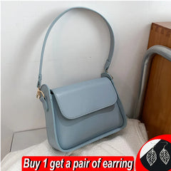 PU Leather Flap Shoulder Bag for Women Solid Handbag