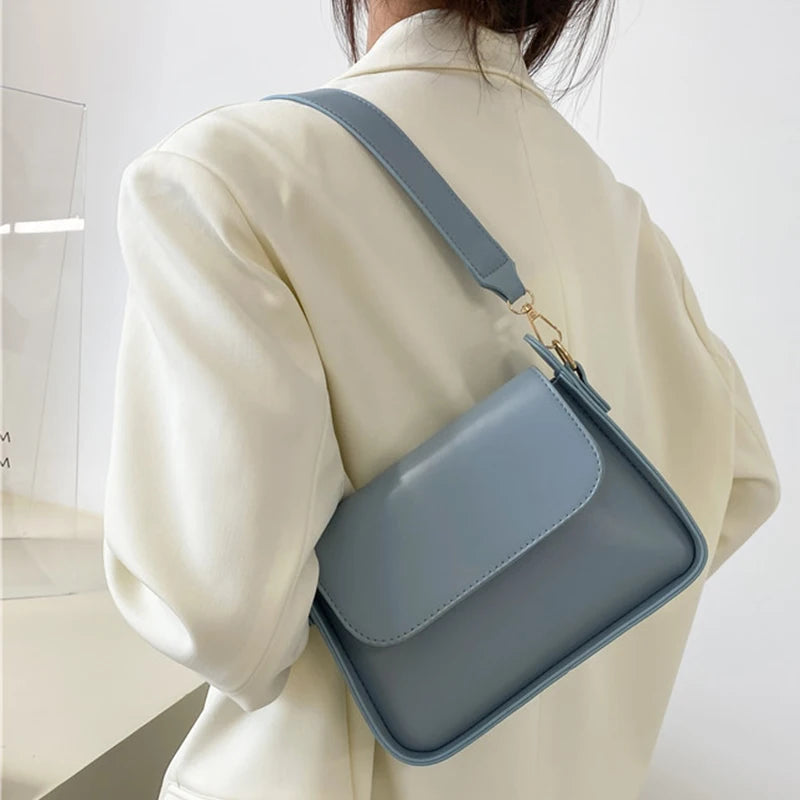 PU Leather Flap Shoulder Bag for Women Solid Handbag