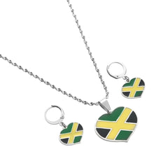 Jamaica Heart Map Pendant Necklace Earrings Flag Charm Jewelry