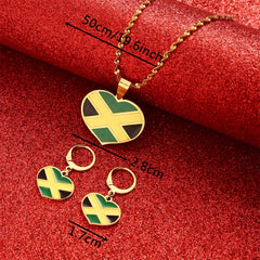 Jamaica Heart Map Pendant Necklace Earrings Flag Charm Jewelry