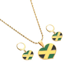 Jamaica Heart Map Pendant Necklace Earrings Flag Charm Jewelry