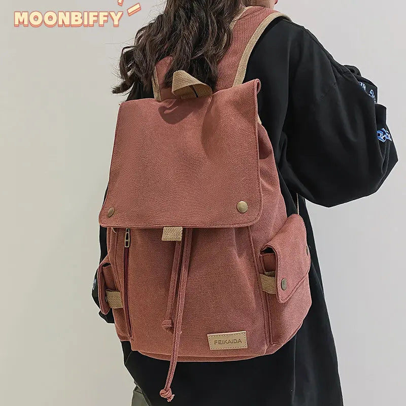 Canvas Drawstring Laptop College Backpack School Bag
