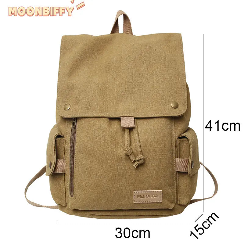 Canvas Drawstring Laptop College Backpack School Bag