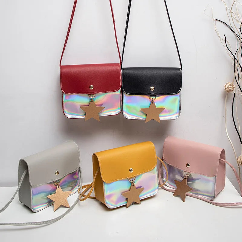 Leather Ladies Bags PU Shoulder Bag Laser Small Square Bag