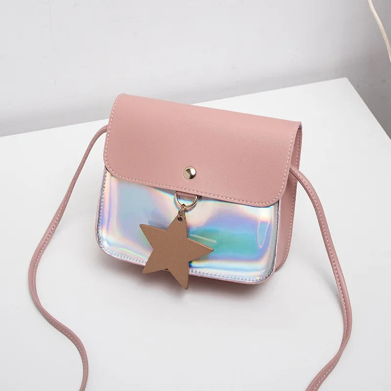 Leather Ladies Bags PU Shoulder Bag Laser Small Square Bag