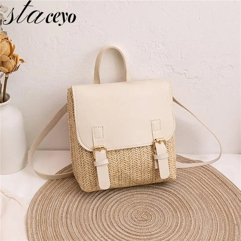 Straw Mini Handbag Women Niche Bag Small Rattan Woven Backpack
