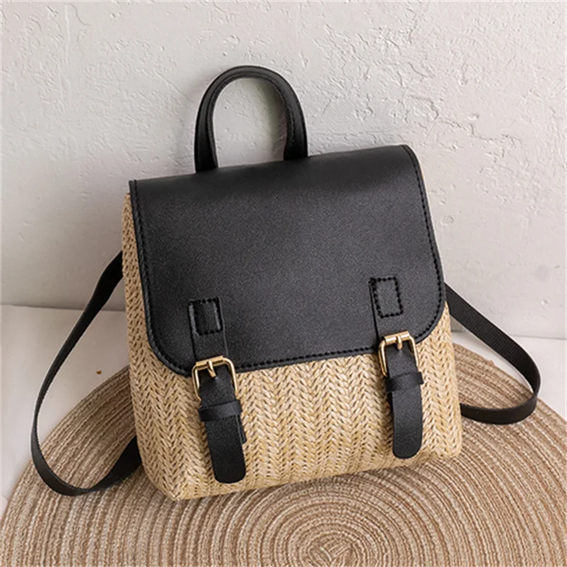 Retro Weave Mini Handbag Straw Backpack