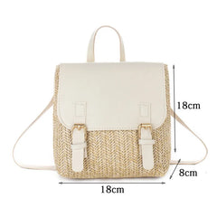 Retro Weave Mini Handbag Straw Backpack