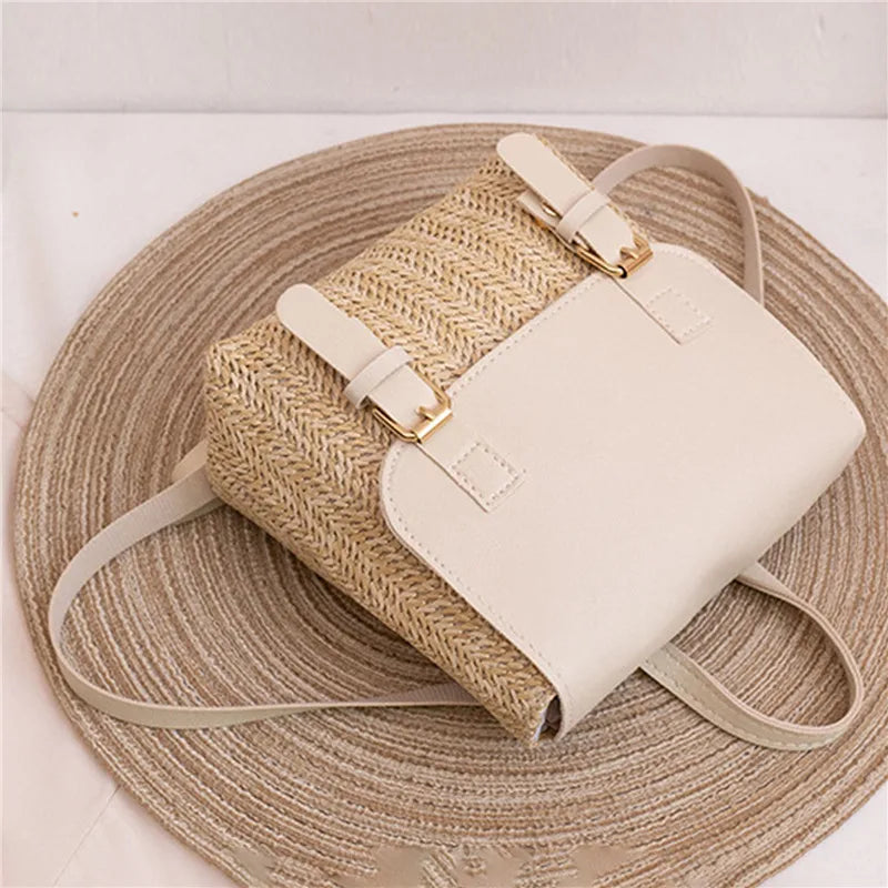 Retro Weave Mini Handbag Straw Backpack