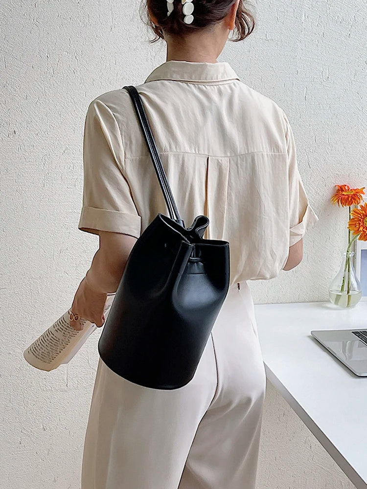 Vintage Crossbody Shoulder Bag Soft Leather Bucket Backpack