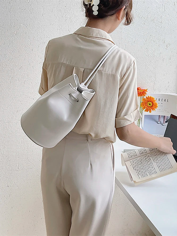 Vintage Crossbody Shoulder Bag Soft Leather Bucket Backpack