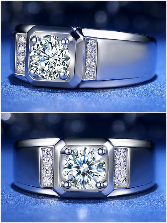 Men's Silver Ring with Moissanite Zircon Gemstone