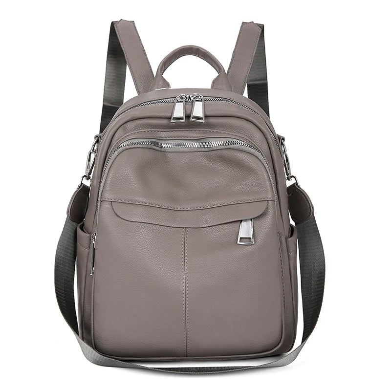 Women Waterproof Leather Zipper Backpack Casual Travel Bag