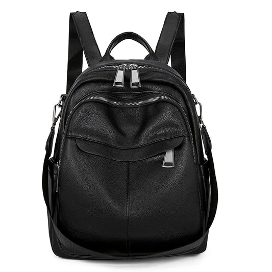 Women Waterproof Leather Zipper Backpack Casual Travel Bag