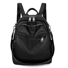 Women Waterproof Leather Zipper Backpack Casual Travel Bag