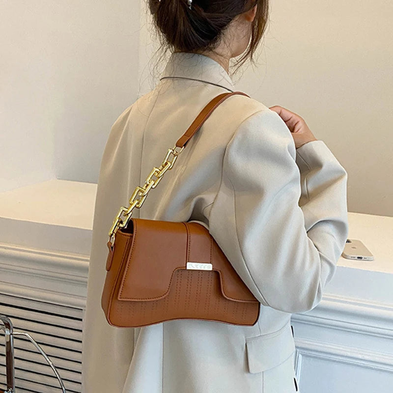 Shoulder Bag Female PU Leather Armpit Bag Chains Small Underarm Bag