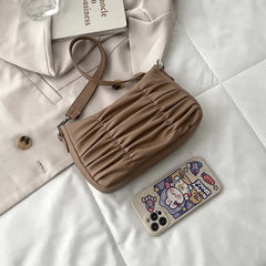 Pleated Shoulder Bag Women PU Leather Bag Armpit Handbag