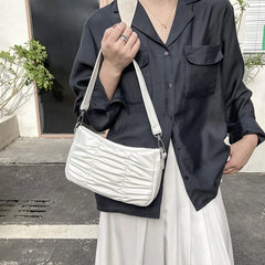 Pleated Shoulder Bag Women PU Leather Bag Armpit Handbag