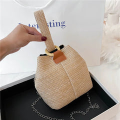 Woven Straw Bucket Bag Small Fresh Handbag Beach Bag Girl