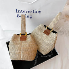 Woven Straw Bucket Bag Small Fresh Handbag Beach Bag Girl