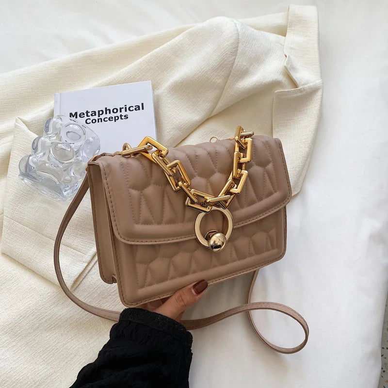 Small Shoulder Bag Chain Crossbody Plaid Pu Leather Women's Bag