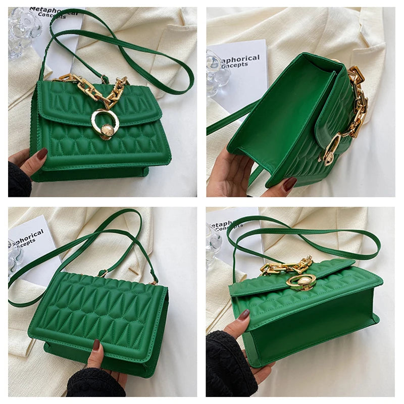 Small Shoulder Bag Chain Crossbody Plaid Pu Leather Women's Bag