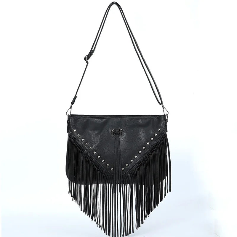 Rivet Women Messenger Bag Tassel Shoulder Bag Small Square Bag