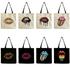 Leopard Lip Print Eco Friendly Tote Bag Foldable Shoulder Bag