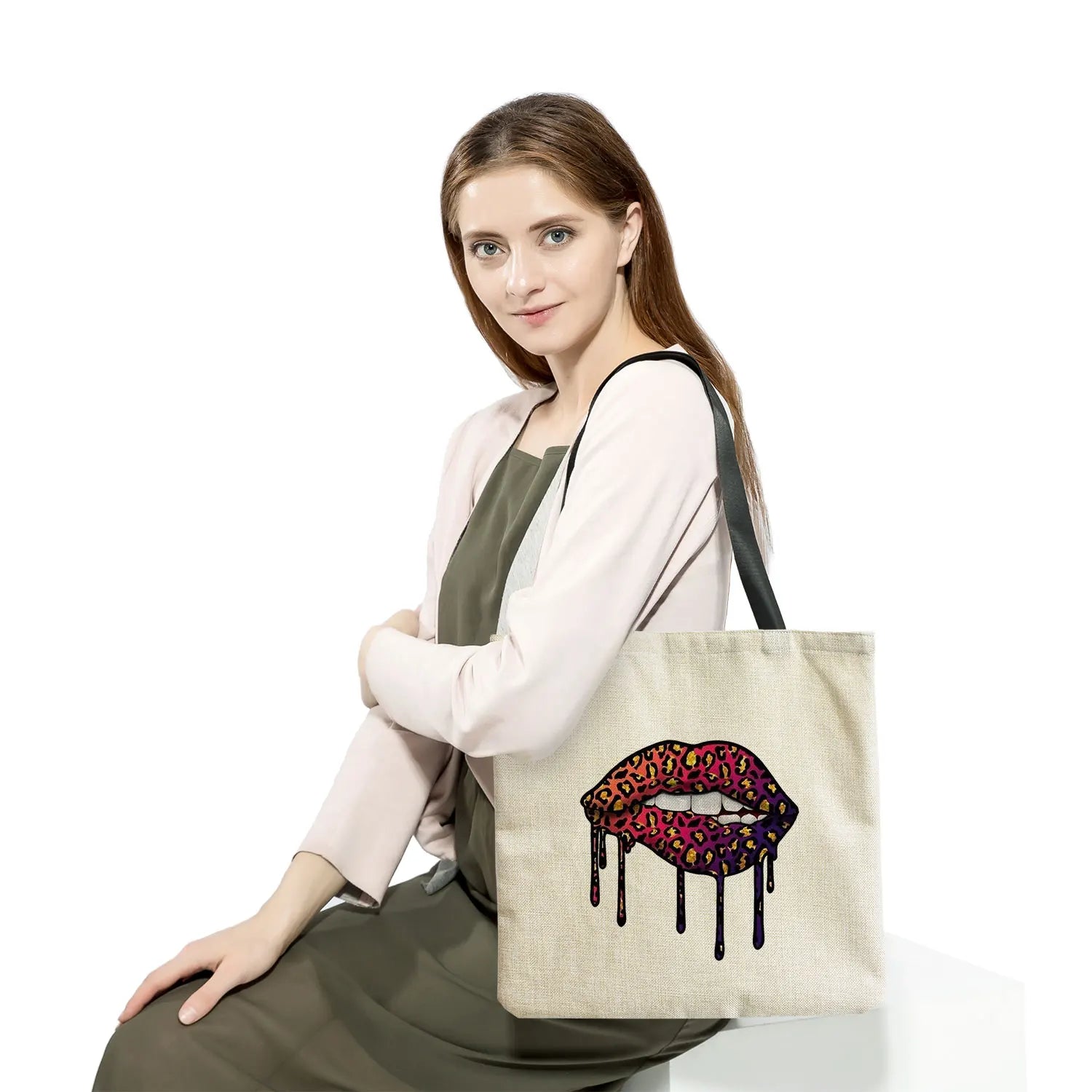 Leopard Lip Print Eco Friendly Tote Bag Foldable Shoulder Bag
