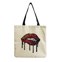 Leopard Lip Print Eco Friendly Tote Bag Foldable Shoulder Bag