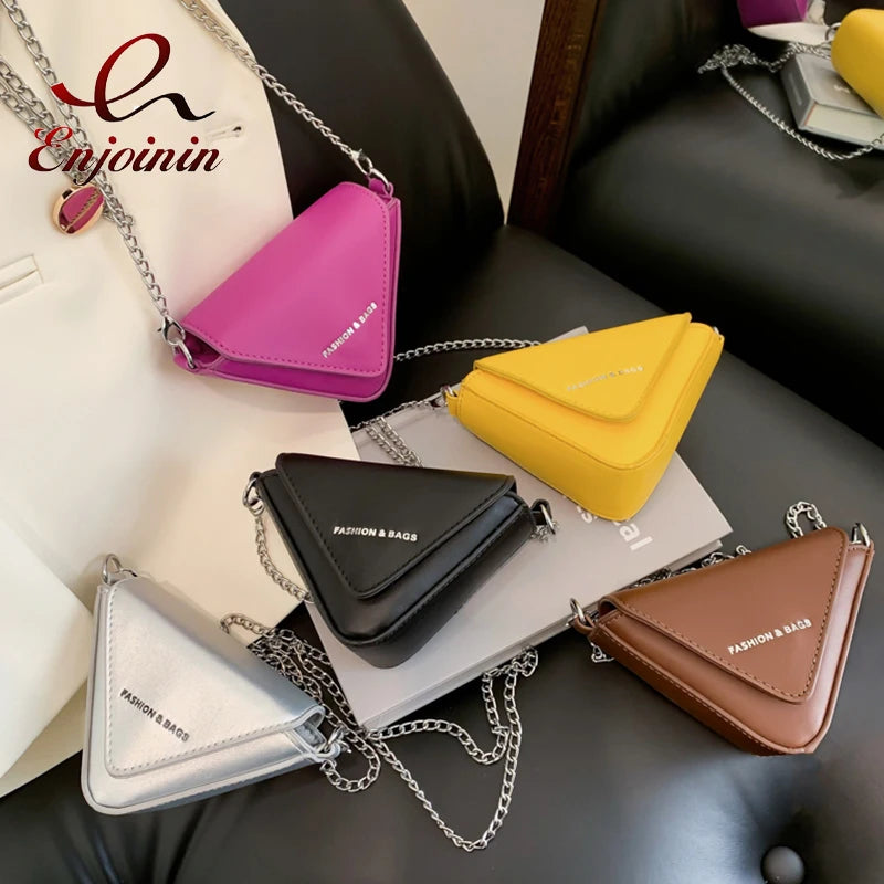 Triangle Mini Chain Shoulder Bag for Women Purses and Handbags Small Crossbody B
