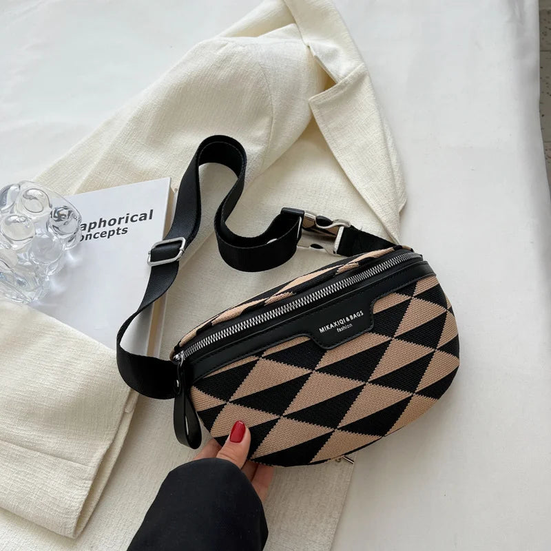 Triangle Pattern Canvas Fanny Pack Stylish Waist Bag for Women