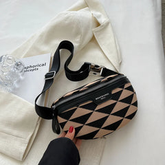 Triangle Pattern Canvas Fanny Pack Stylish Waist Bag for Women