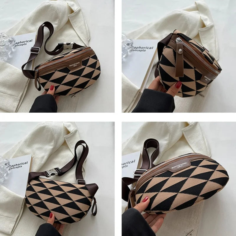 Triangle Pattern Canvas Fanny Pack Stylish Waist Bag for Women