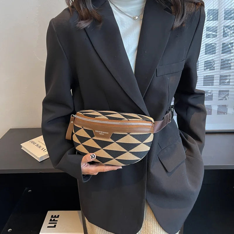 Triangle Pattern Canvas Fanny Pack Stylish Waist Bag for Women