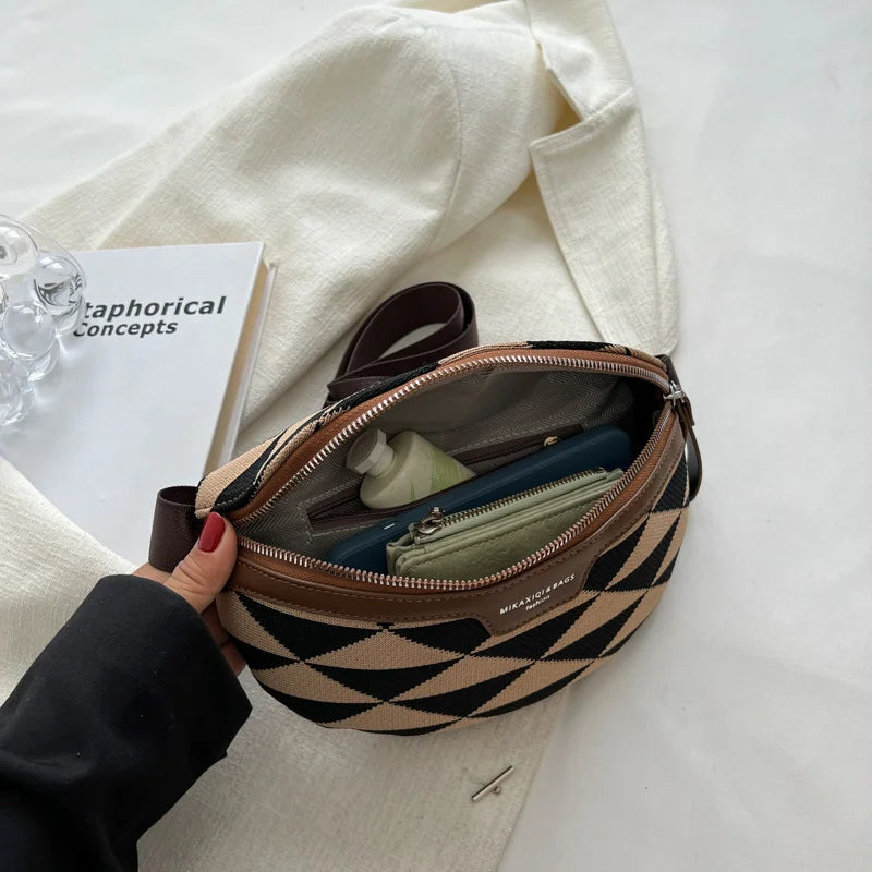 Triangle Pattern Canvas Fanny Pack Stylish Waist Bag for Women