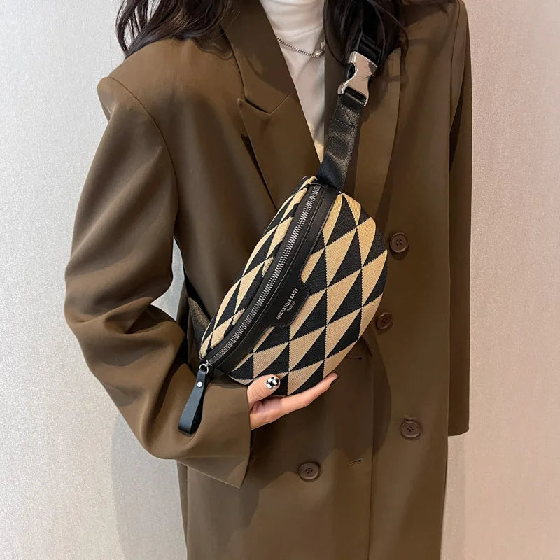 Triangle Pattern Canvas Fanny Pack Stylish Waist Bag for Women