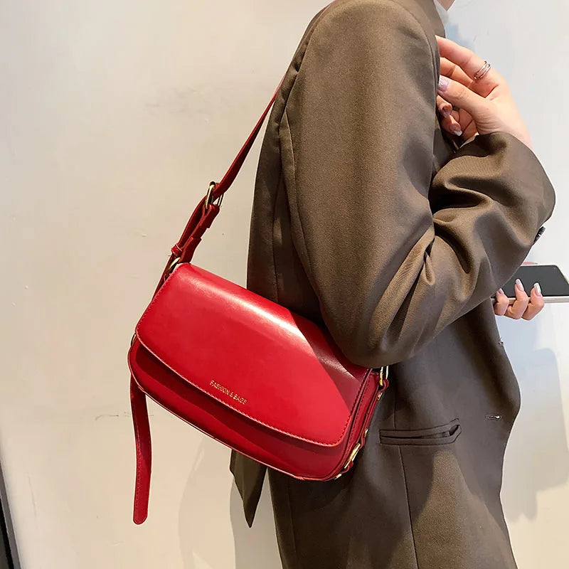 Leather Women Messenger Crossbody Bag Flap