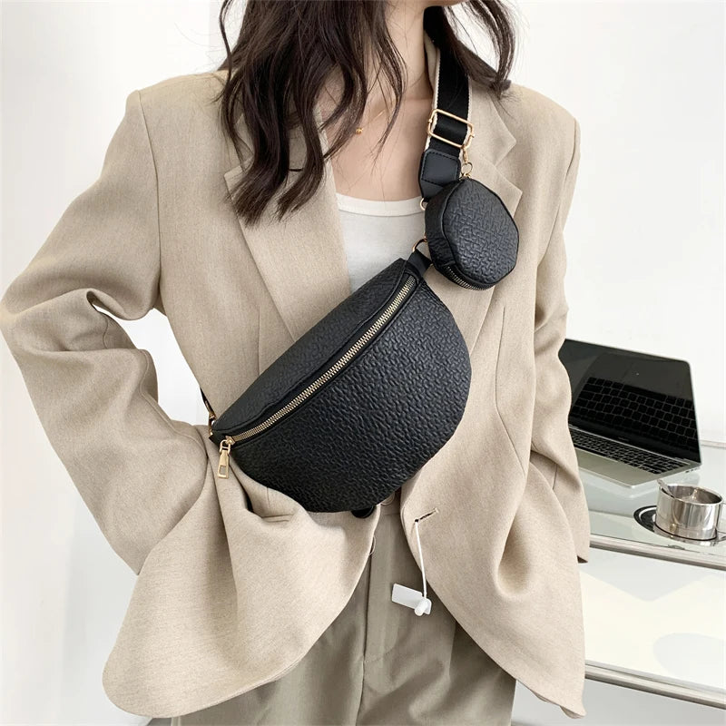 Women's Waist Bag Chest Bag PU Leather Fanny Pack 2Piece Messenger Shoulder Bag