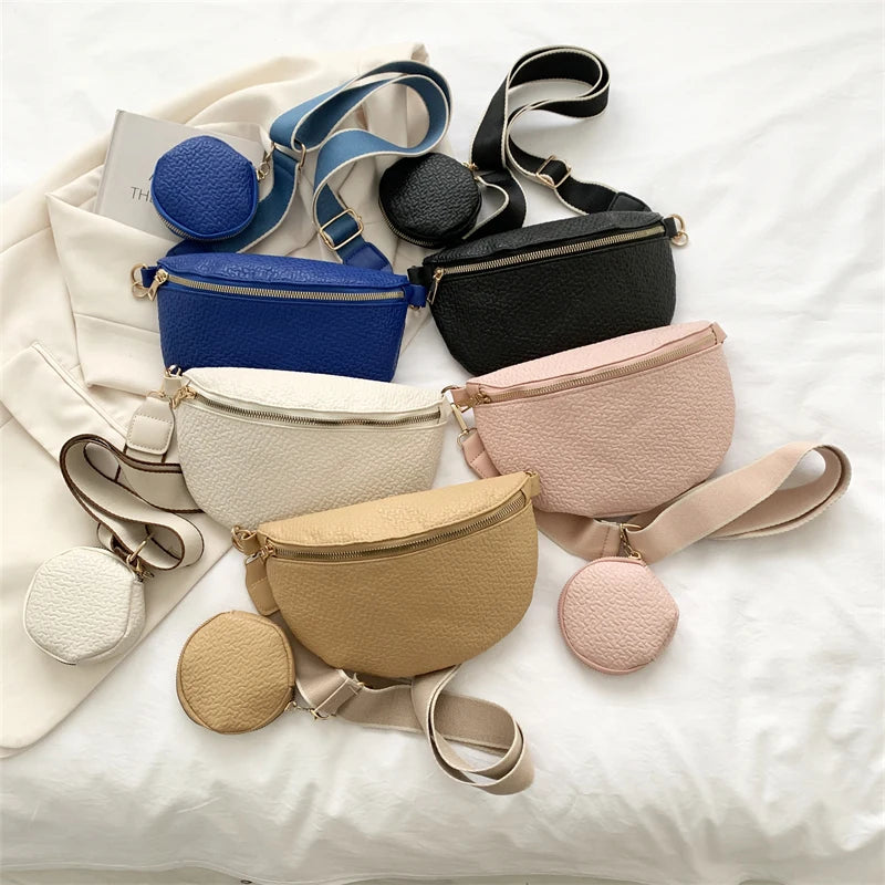 Women's Waist Bag Chest Bag PU Leather Fanny Pack 2Piece Messenger Shoulder Bag