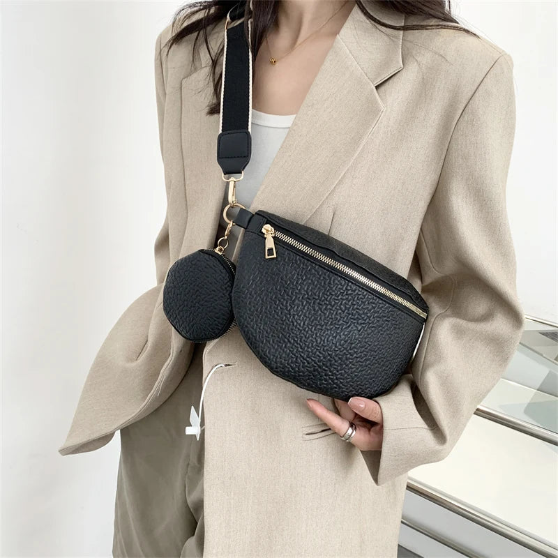 Women's Waist Bag Chest Bag PU Leather Fanny Pack 2Piece Messenger Shoulder Bag
