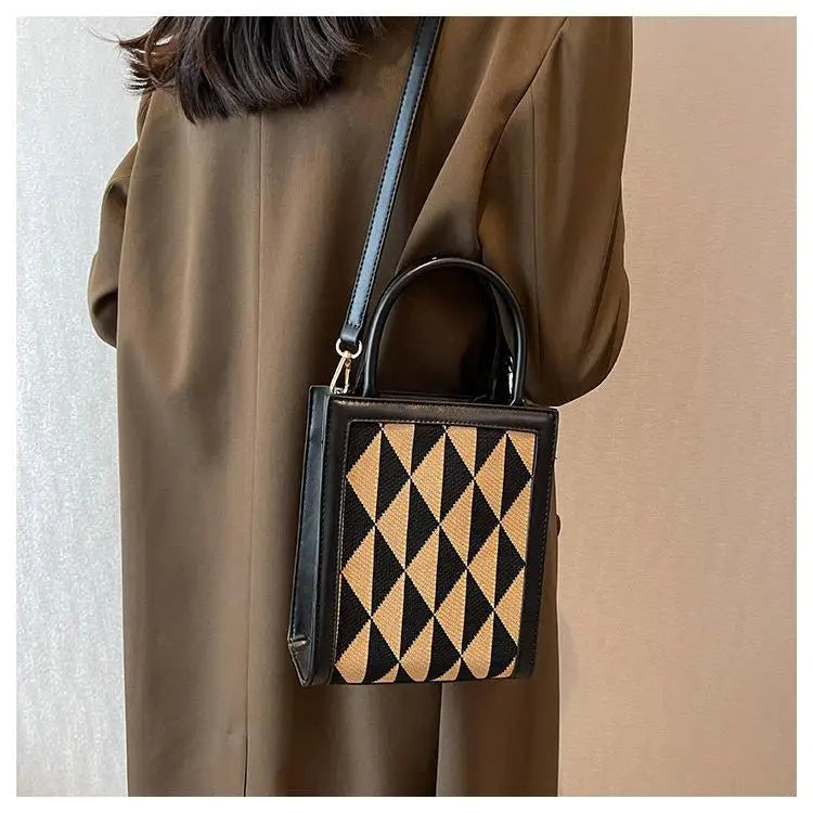 Triangle Pattern Small Tote Leather Shoulder Bag for Women