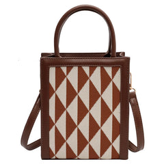 Triangle Pattern Small Tote Leather Shoulder Bag for Women