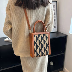 Triangle Pattern Small Tote Leather Shoulder Bag for Women